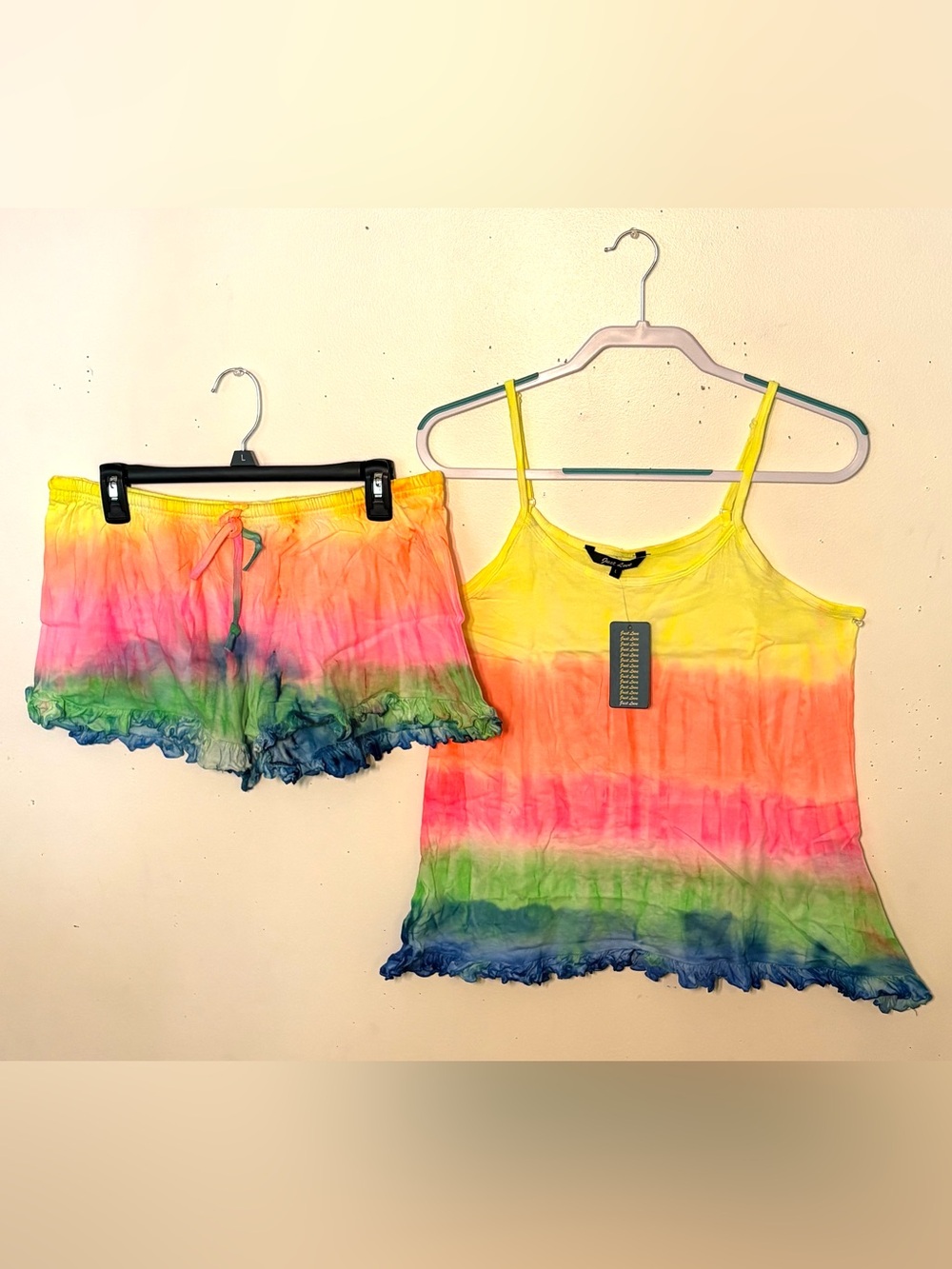 Just Love Multicolor Tie-Dye Cami & Pajama Shorts Set. Size L. NWT.